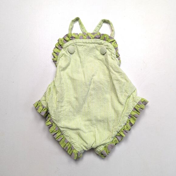 Fireflies & Fairytales Sunsuit Baby Girls Size 6m Green Pinstripe Boutique - Picture 1 of 6